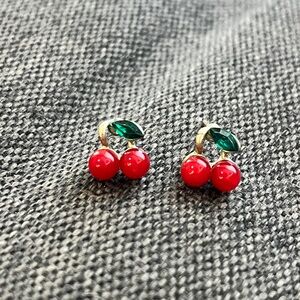 Cherry Red and Green Earrings